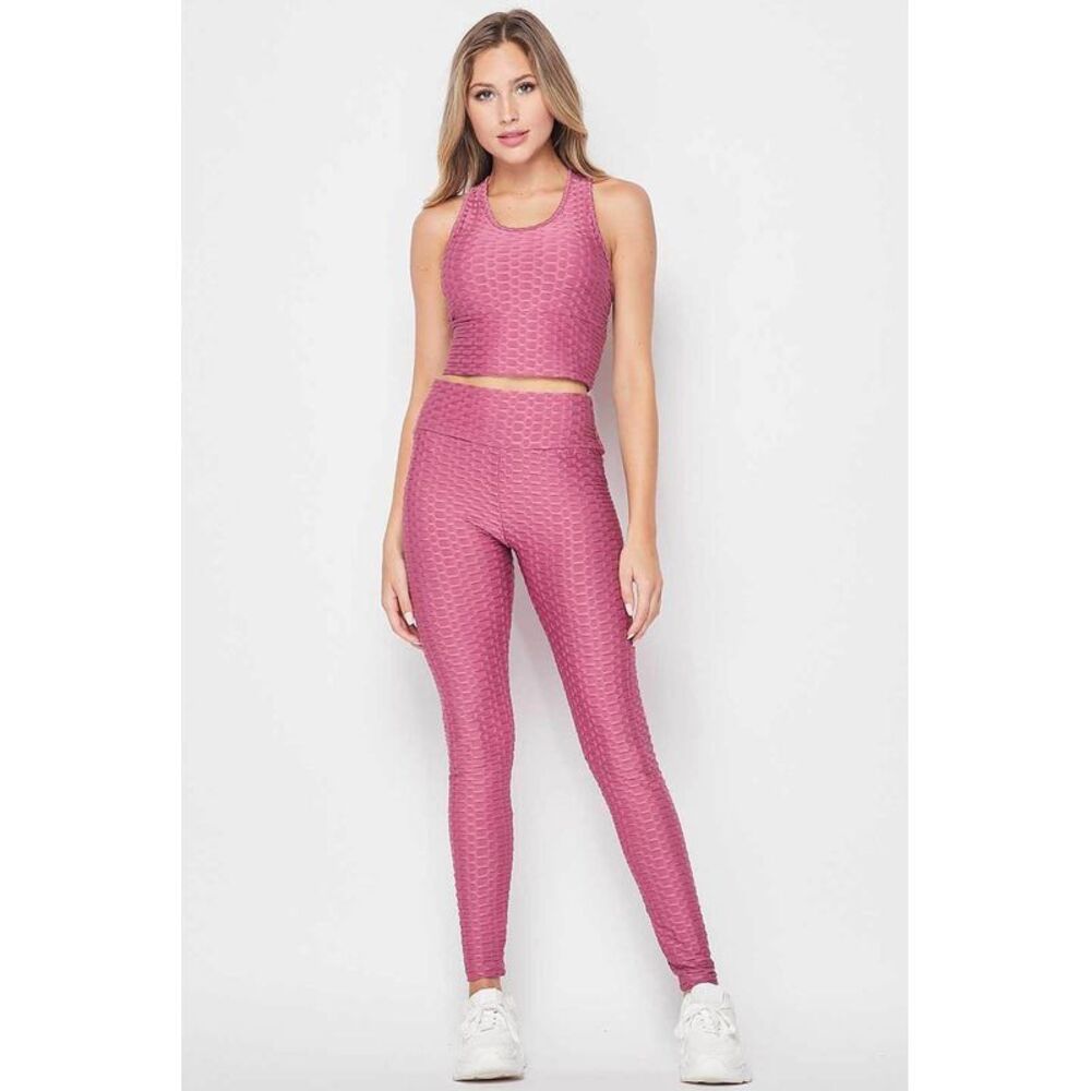 World of Leggings 2 Piece Scrunch Butt Leggings and Crop Top Set - Plus Size